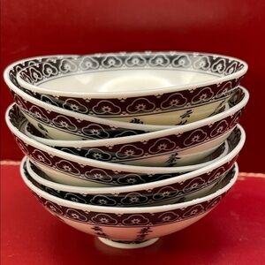 Set of 6 Mini Asian Porcelain Dipping Bowls Black White Calligraphy Pattern